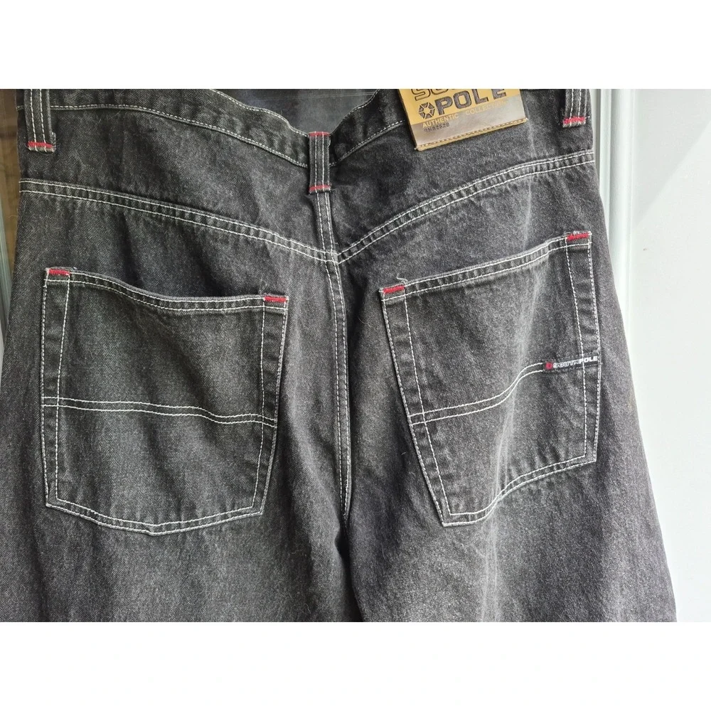 VTG Southpole Authentic Collection Baggy Jeans Mens 38 Black Contrast Stitch Y2K